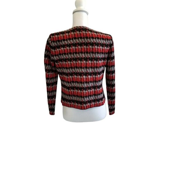 Ming Wang Houndstooth Cardigan Sweater Red Black Gray‎ Petite X-Small PXS - Picture 3 of 8